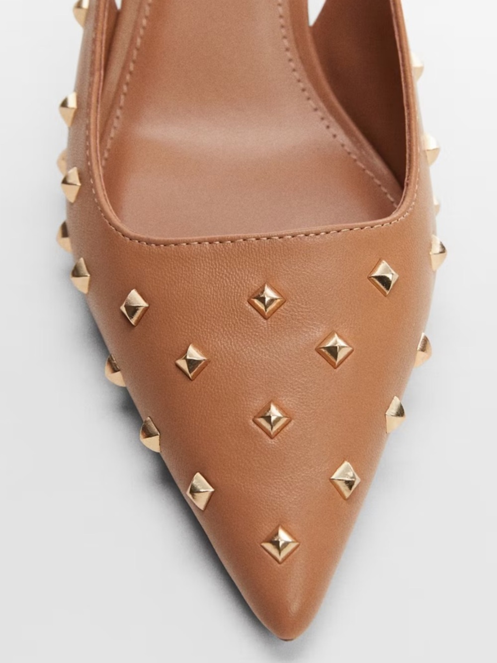 Mango MNG Studded Slingback Pointed Kitten Heels Medium Brown US 9 Euro 40 NWT - Picture 7 of 10